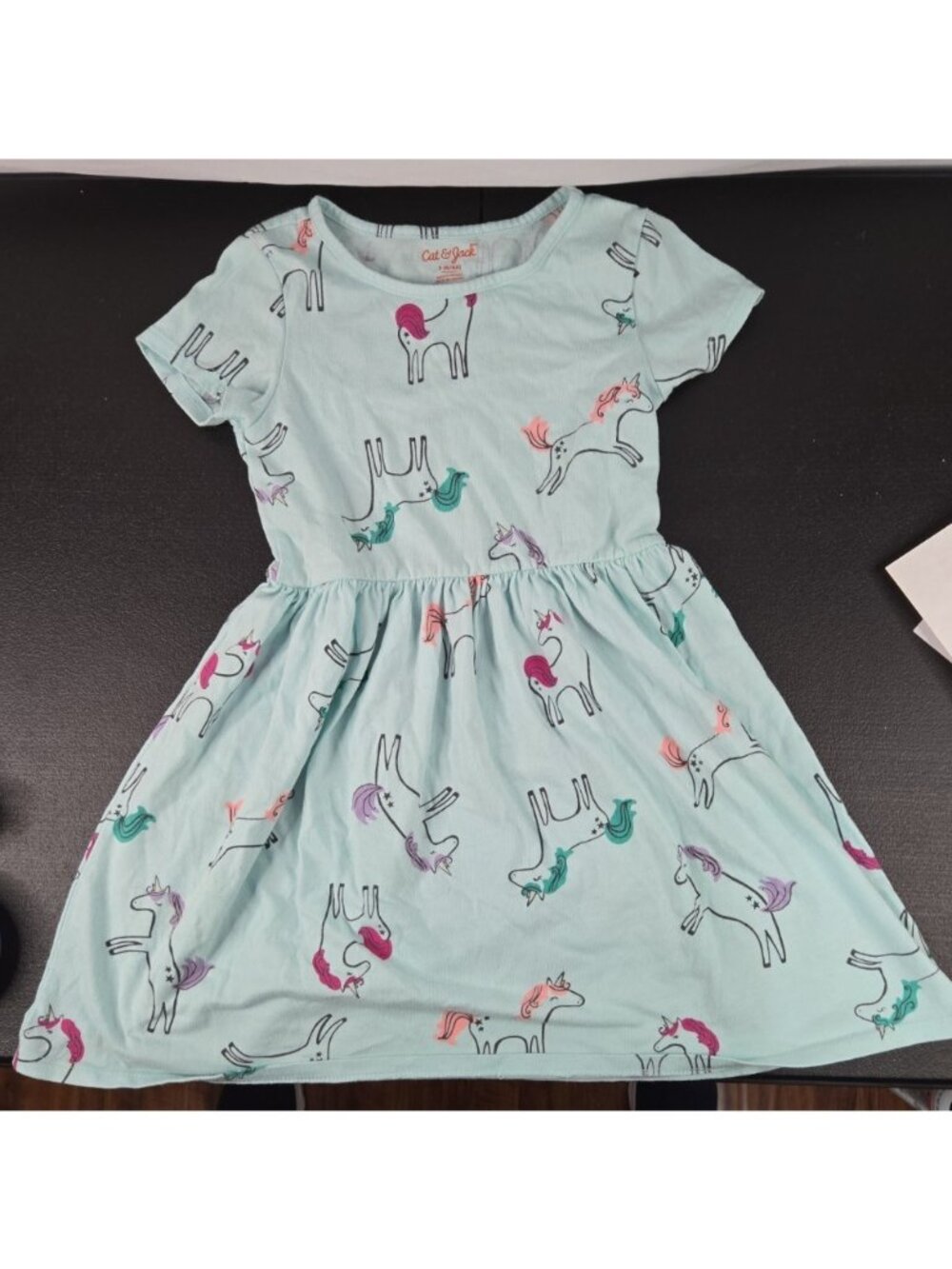 Cat And Jack Size S (6/6X) Girls Short Sleeve Unicorn Dress Blue